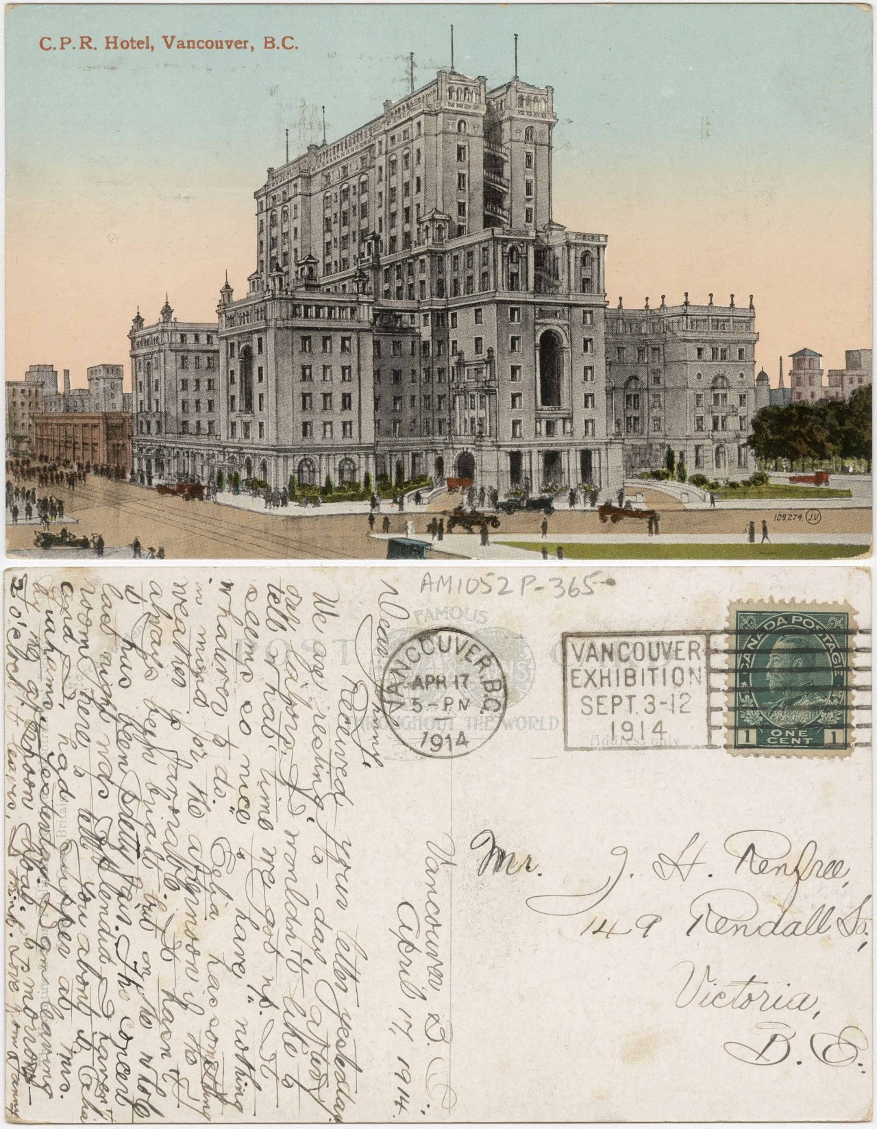 Postcard featuring an image of the second Hotel Vancouver. City of Vancouver Archives,  AM1052 P-365.